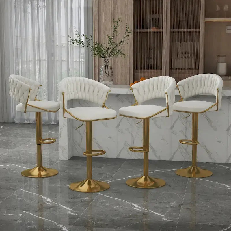 Velvet Swivel Bar Stool Adjustable Height Gold Pedestal Base 360 Degree
