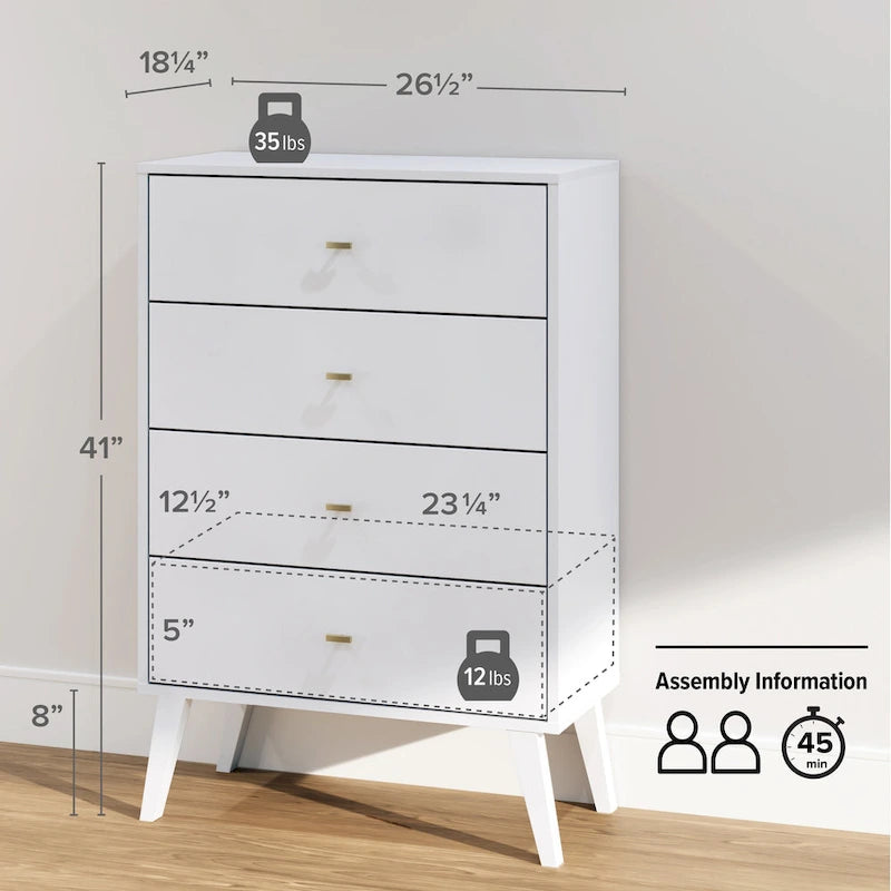 Prepac Milo Mid Century Modern 4-Drawer Chest
