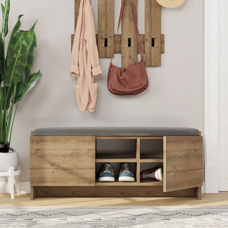 Niche Shoe Storage Cabinet with Shelves and Bench