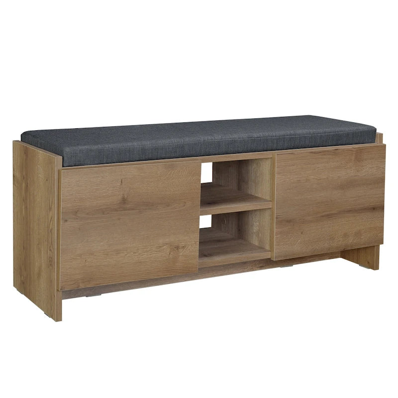 Entryway Storage Bench 6 Compartment Shoe Cabinet Rustic Walnut Cushion Top