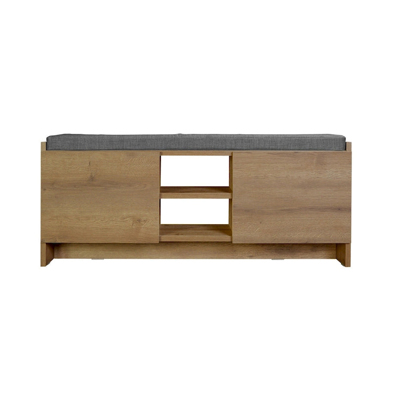 Entryway Storage Bench 6 Compartment Shoe Cabinet Rustic Walnut Cushion Top