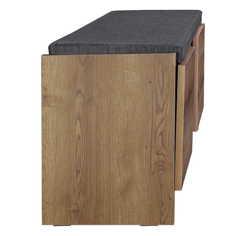 Entryway Storage Bench 6 Compartment Shoe Cabinet Rustic Walnut Cushion Top
