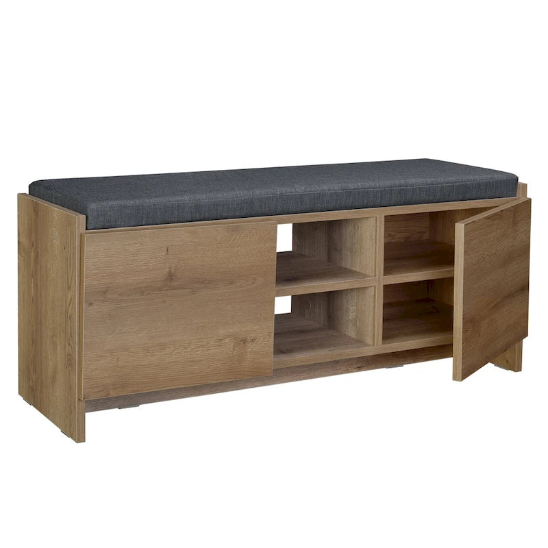 Entryway Storage Bench 6 Compartment Shoe Cabinet Rustic Walnut Cushion Top