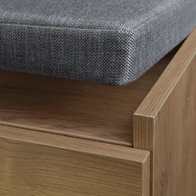 Entryway Storage Bench 6 Compartment Shoe Cabinet Rustic Walnut Cushion Top