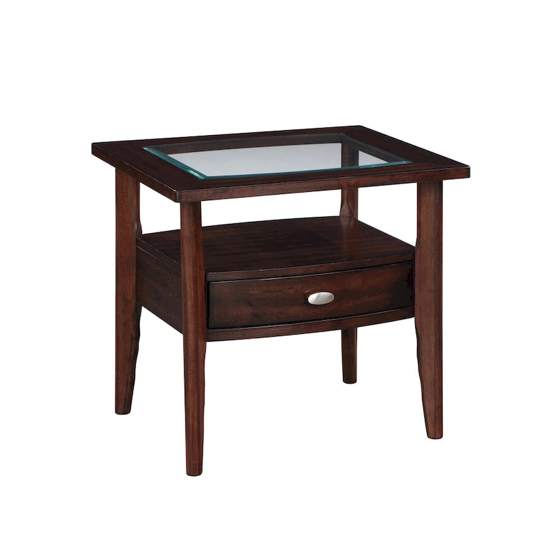 Genoas Traditional Walnut 27-inch Glasstop 1-Drawer End Table by Furniture of America