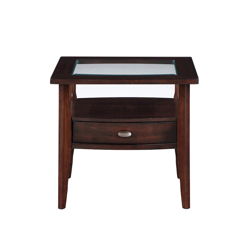 Genoas Traditional Walnut 27-inch Glasstop 1-Drawer End Table by Furniture of America