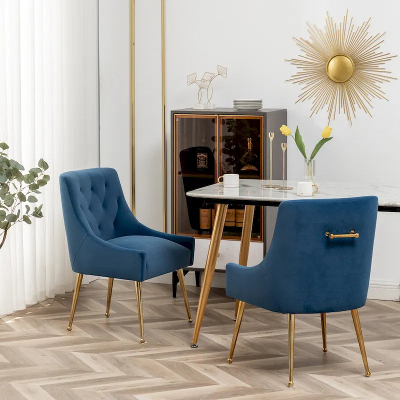 Velvet Dining Chair Set of 2 Tufted High Back Gold Legs 10 Colors