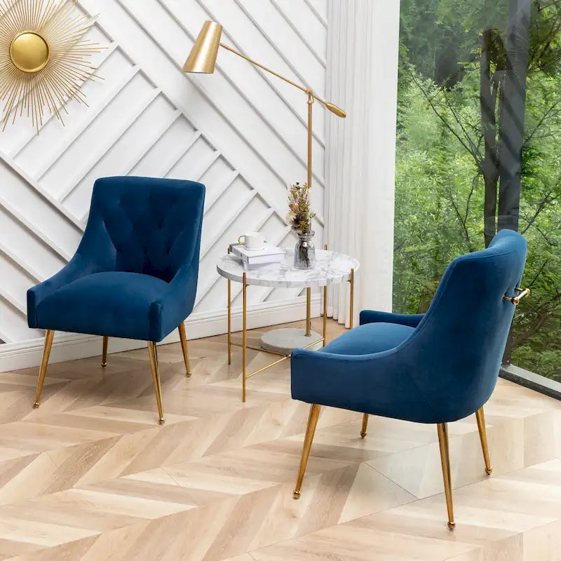 Velvet Dining Chair Set of 2 Tufted High Back Gold Legs 10 Colors