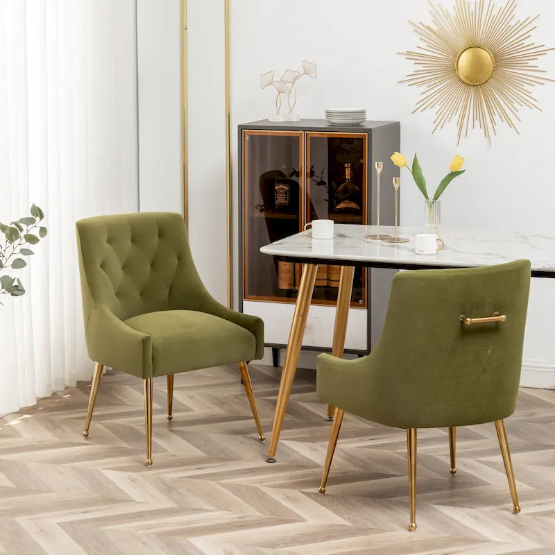 Velvet Dining Chair Set of 2 Tufted High Back Gold Legs 10 Colors