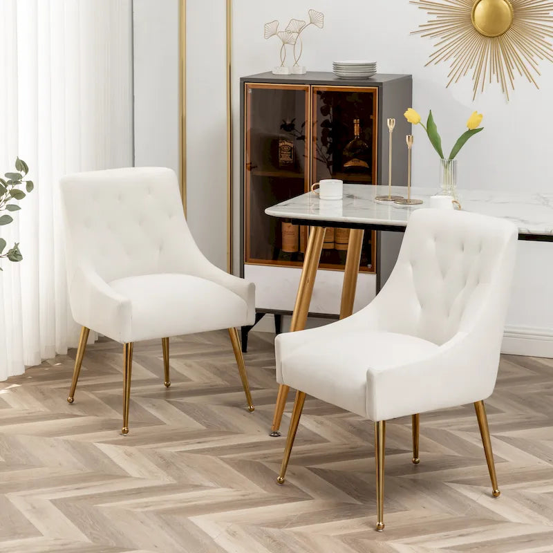 Velvet Dining Chair Set of 2 Tufted High Back Gold Legs 10 Colors
