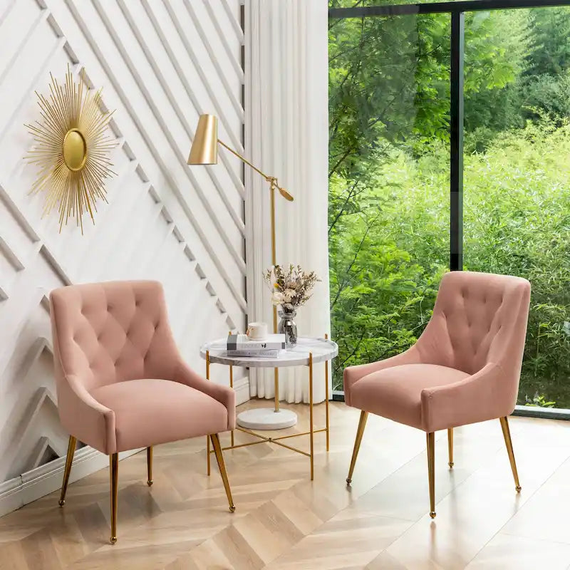 Velvet Dining Chair Set of 2 Tufted High Back Gold Legs 10 Colors