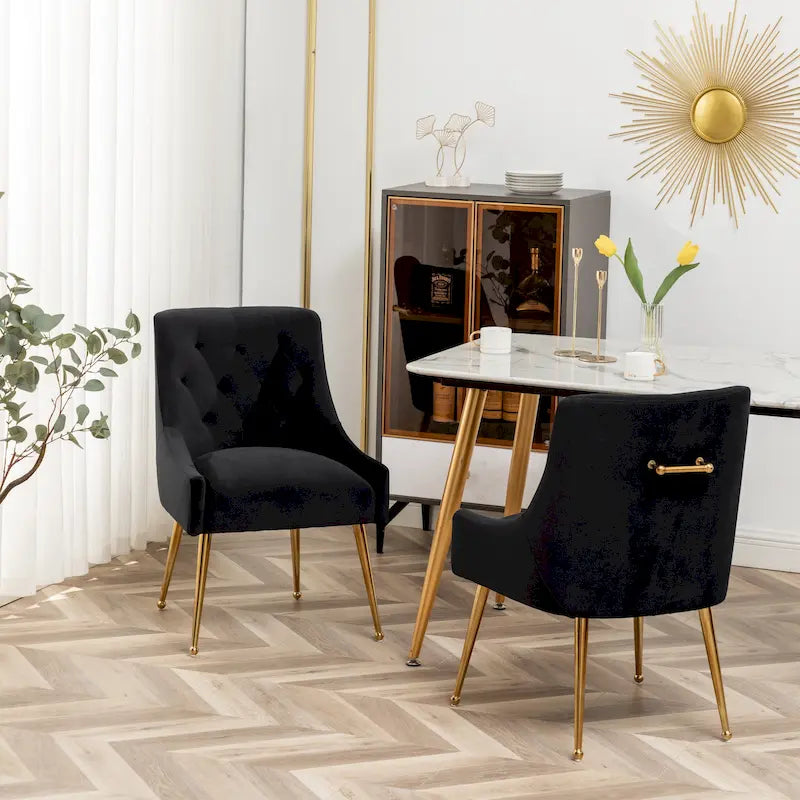 Velvet Dining Chair Set of 2 Tufted High Back Gold Legs 10 Colors