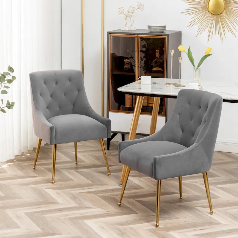 Velvet Dining Chair Set of 2 Tufted High Back Gold Legs 10 Colors