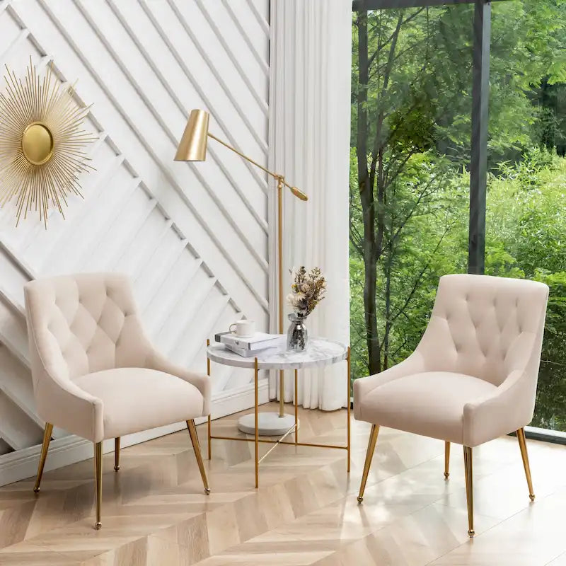Velvet Dining Chair Set of 2 Tufted High Back Gold Legs 10 Colors