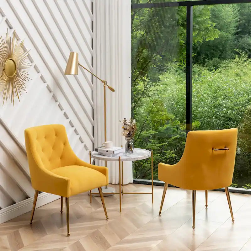 Velvet Dining Chair Set of 2 Tufted High Back Gold Legs 10 Colors