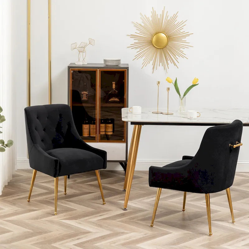 SEYNAR Modern Boucle Velvet Upholstered Accent Dining Chair Set of 2 Tufted Back Armless Chair with Golden Legs