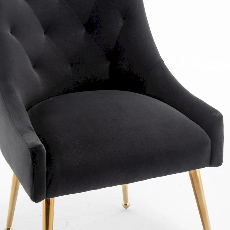 SEYNAR Modern Boucle Velvet Upholstered Accent Dining Chair Set of 2 Tufted Back Armless Chair with Golden Legs