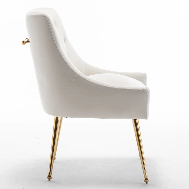 SEYNAR Modern Boucle Velvet Upholstered Accent Dining Chair Set of 2 Tufted Back Armless Chair with Golden Legs
