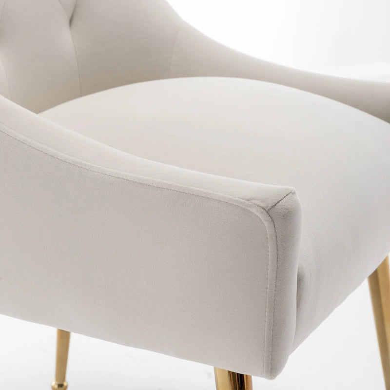 SEYNAR Modern Boucle Velvet Upholstered Accent Dining Chair Set of 2 Tufted Back Armless Chair with Golden Legs