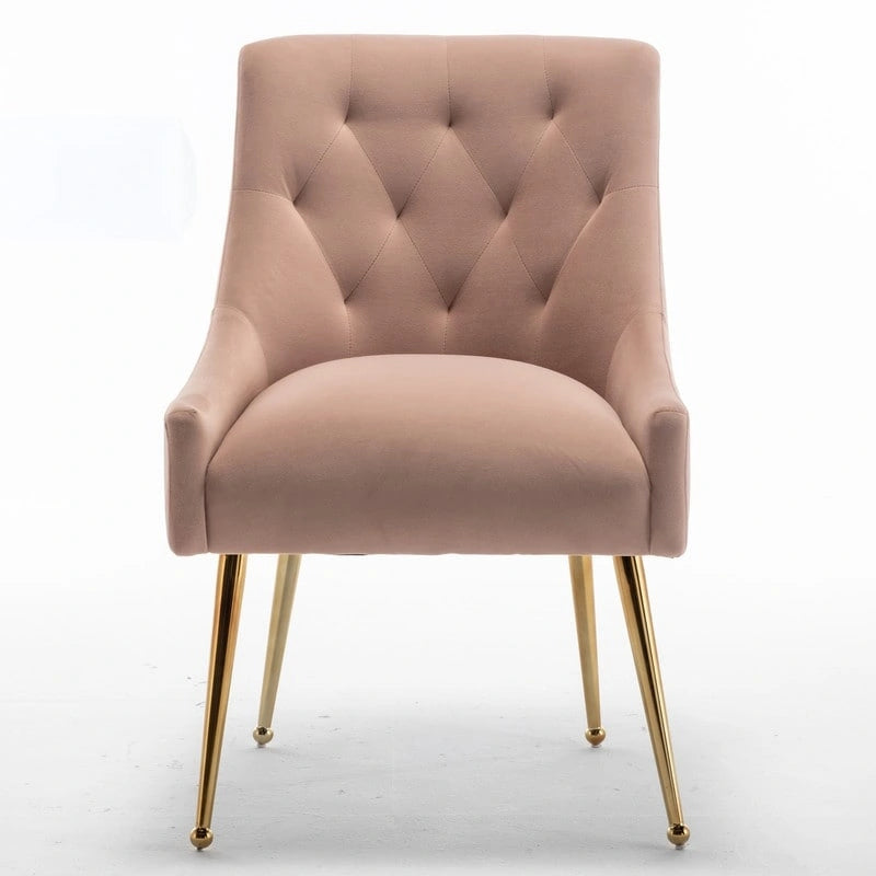 SEYNAR Modern Boucle Velvet Upholstered Accent Dining Chair Set of 2 Tufted Back Armless Chair with Golden Legs