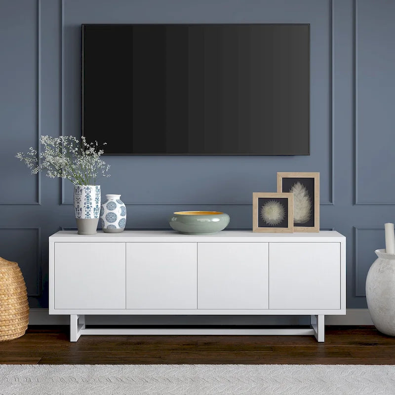 TV Stand 68 Inch for TVs up to 75 4 Door MDF Sled Base 3 Colors