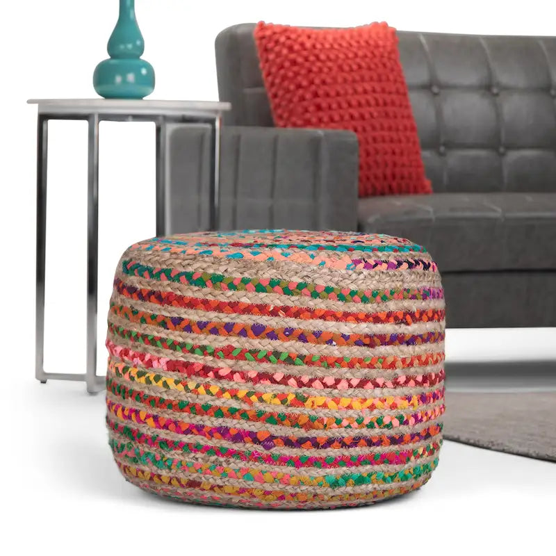 WYNDENHALL Mattise Boho Round Pouf in Braided Jute