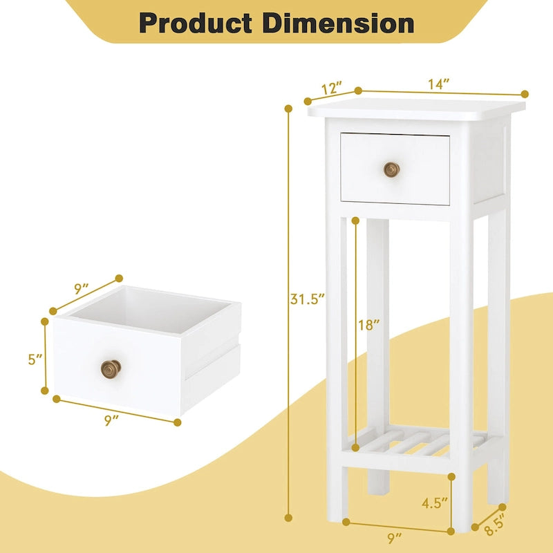Narrow Nightstand with Drawer Open Shelf MDF Acacia Wood Legs 31.5 Inch Tall 4 Colors