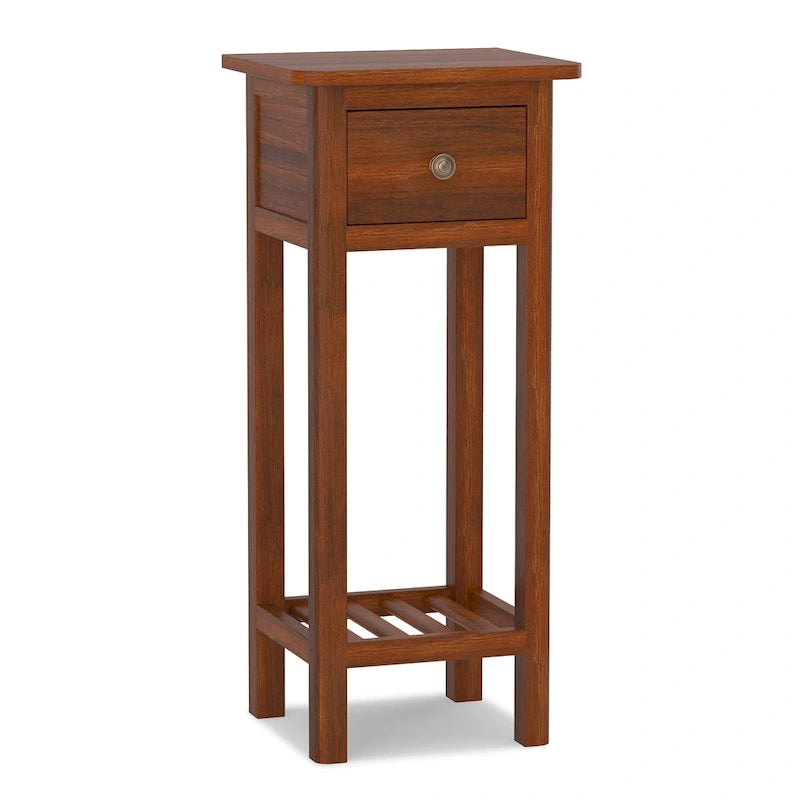 Narrow Nightstand with Drawer Open Shelf MDF Acacia Wood Legs 31.5 Inch Tall 4 Colors