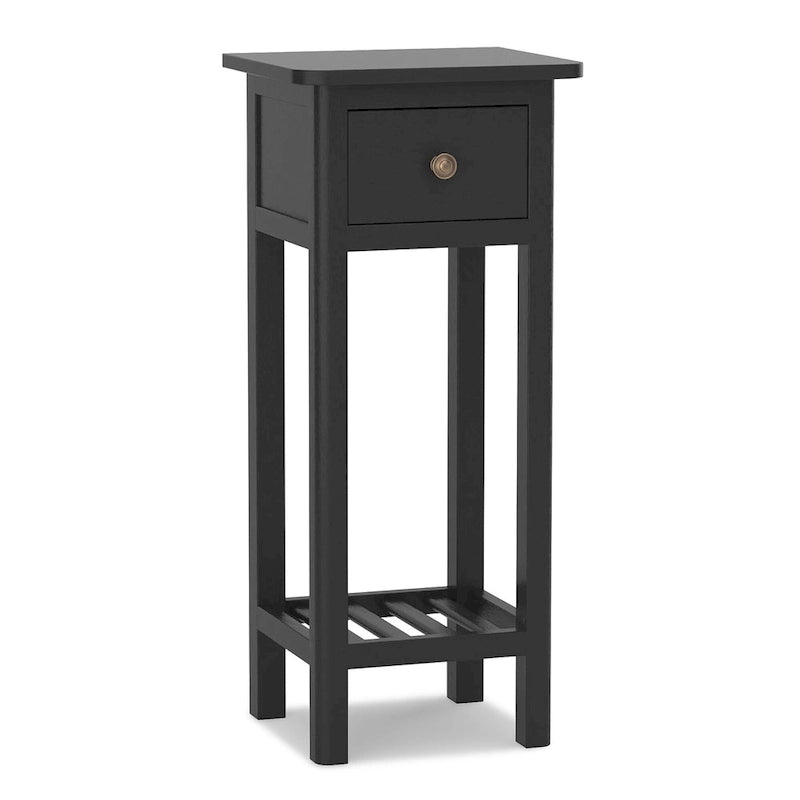 Narrow Nightstand with Drawer Open Shelf MDF Acacia Wood Legs 31.5 Inch Tall 4 Colors