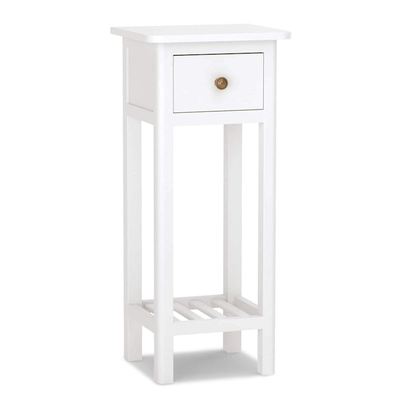 Narrow Nightstand with Drawer Open Shelf MDF Acacia Wood Legs 31.5 Inch Tall 4 Colors