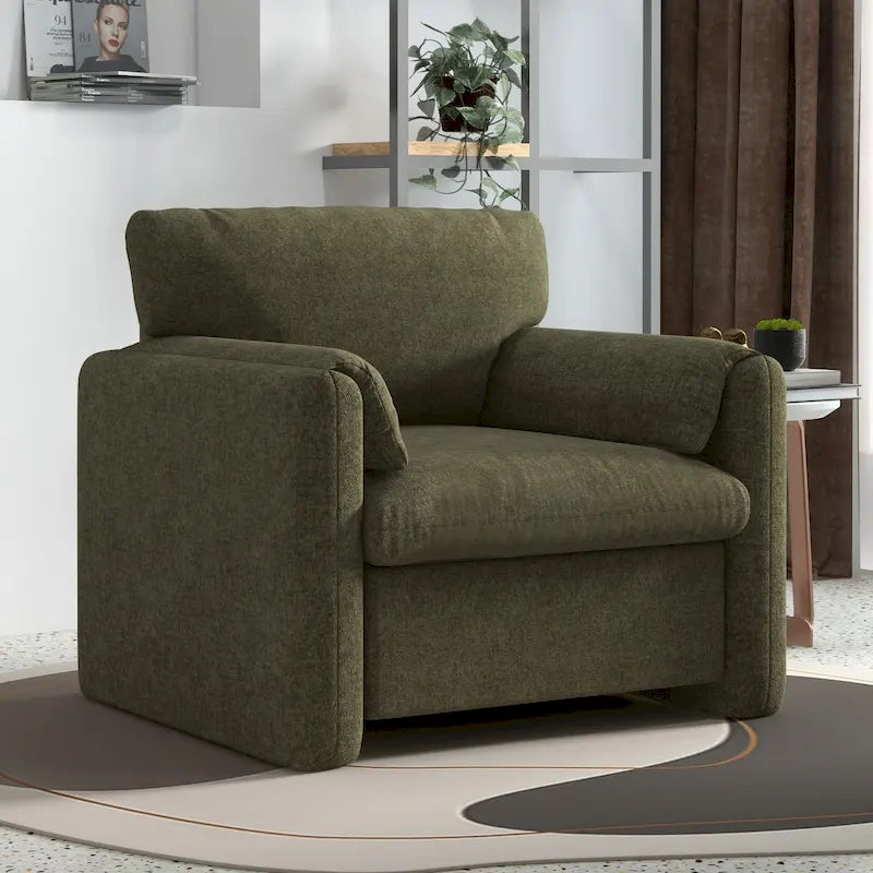 Modern Upholstered Accent Armchair Plush Cushion Fabric Living Room Green Beige Red