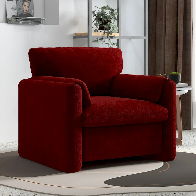 Modern Upholstered Accent Armchair Plush Cushion Fabric Living Room Green Beige Red