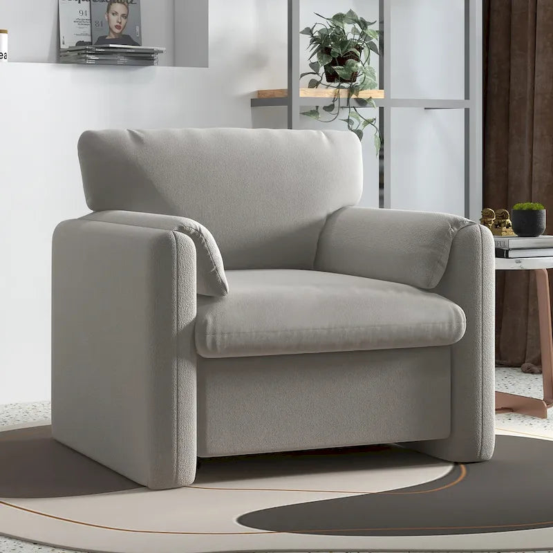 Modern Upholstered Accent Armchair Plush Cushion Fabric Living Room Green Beige Red