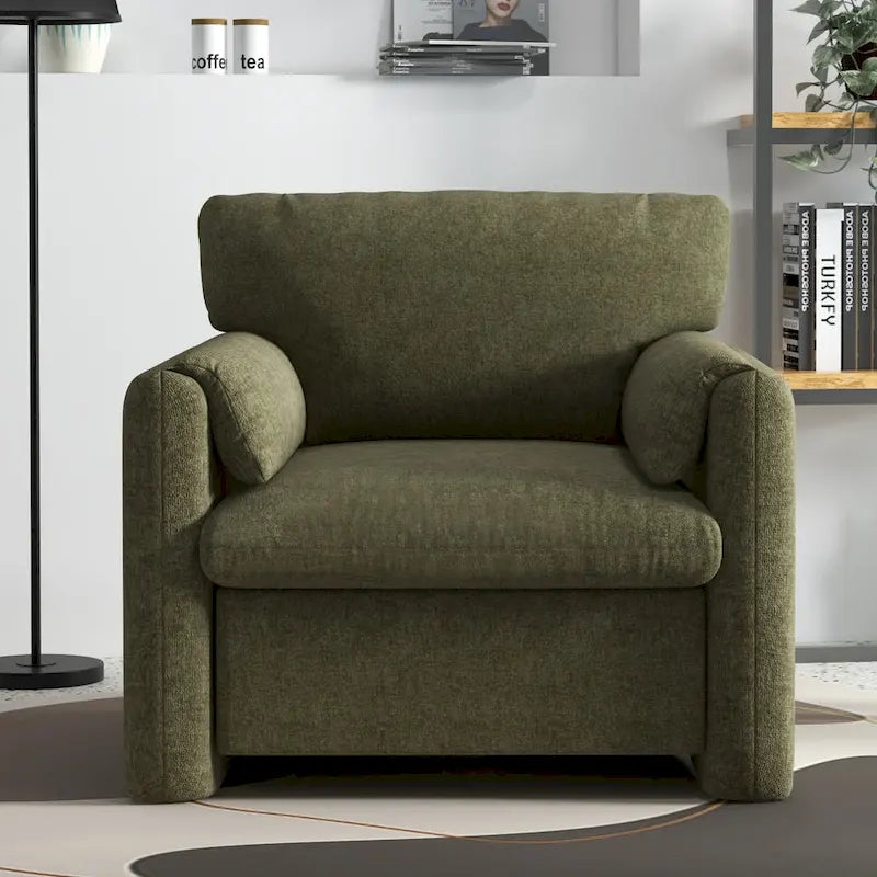 Modern Upholstered Accent Armchair Plush Cushion Fabric Living Room Green Beige Red