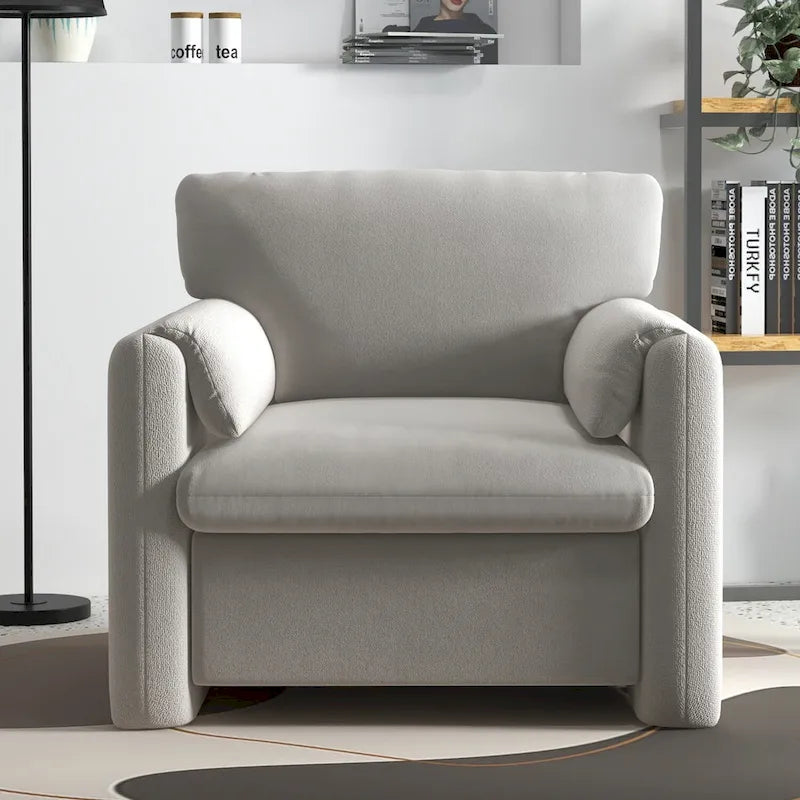 Modern Upholstered Accent Armchair Plush Cushion Fabric Living Room Green Beige Red