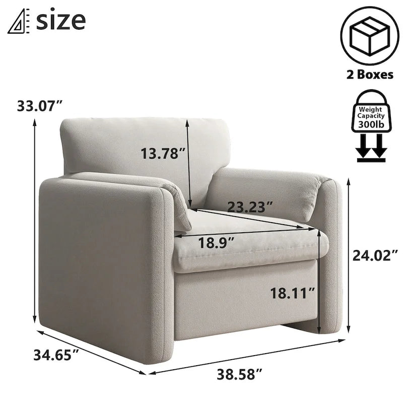 Modern Upholstered Accent Armchair Plush Cushion Fabric Living Room Green Beige Red