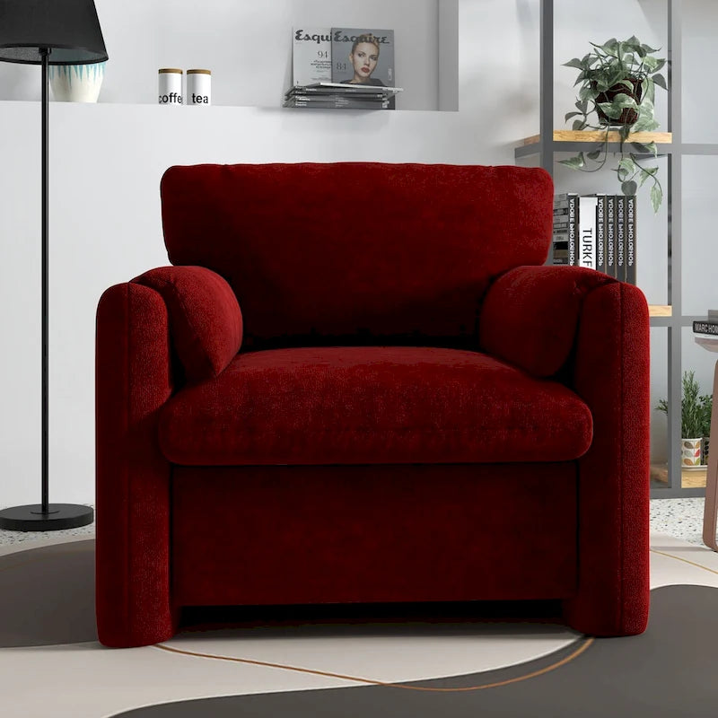 Modern Upholstered Accent Armchair Plush Cushion Fabric Living Room Green Beige Red