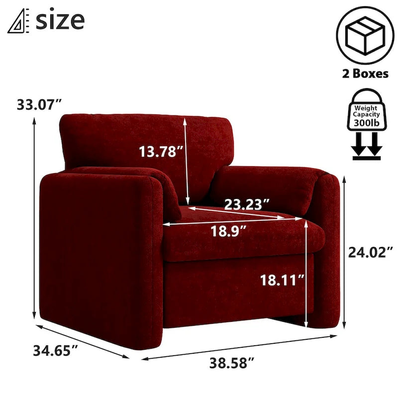 Modern Upholstered Accent Armchair Plush Cushion Fabric Living Room Green Beige Red