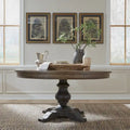 Round Pedestal Dining Table Starburst Oak Veneer Top Dusty Taupe Black
