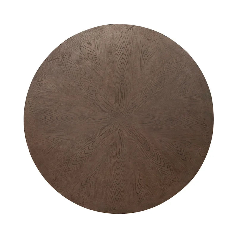 Round Pedestal Dining Table Starburst Oak Veneer Top Dusty Taupe Black