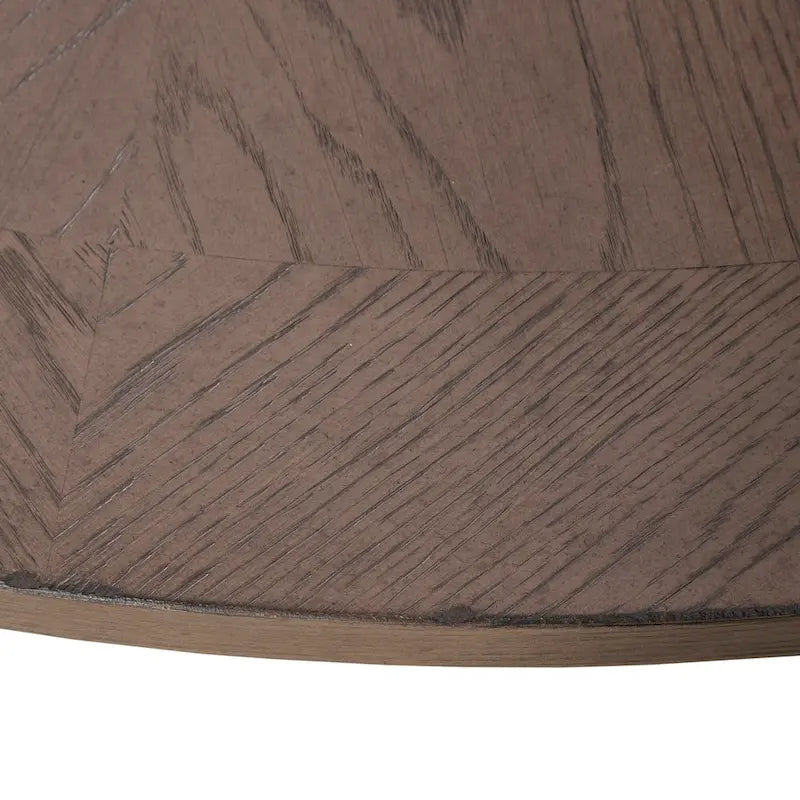 Round Pedestal Dining Table Starburst Oak Veneer Top Dusty Taupe Black