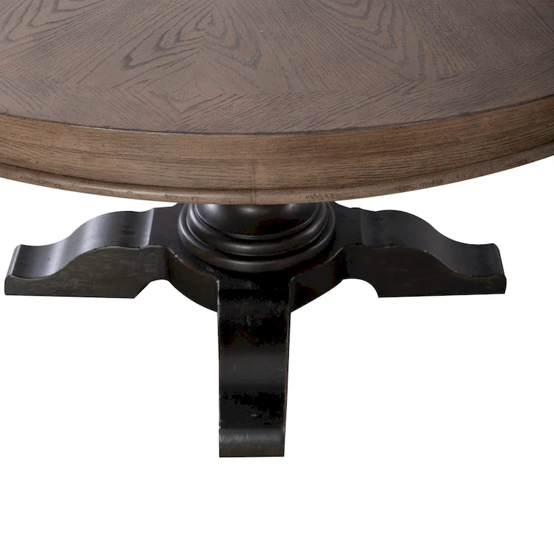 Round Pedestal Dining Table Starburst Oak Veneer Top Dusty Taupe Black