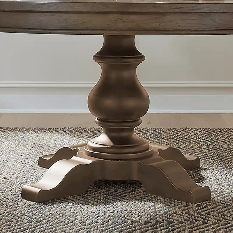 Round Pedestal Dining Table Starburst Oak Veneer Top Dusty Taupe Black
