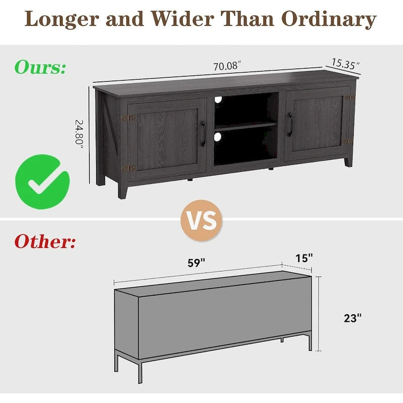 Wood Storage Cabinet Media Console for TVs up to 80
