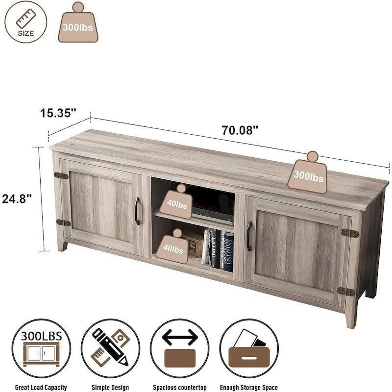 Wood Storage Cabinet Media Console for TVs up to 80