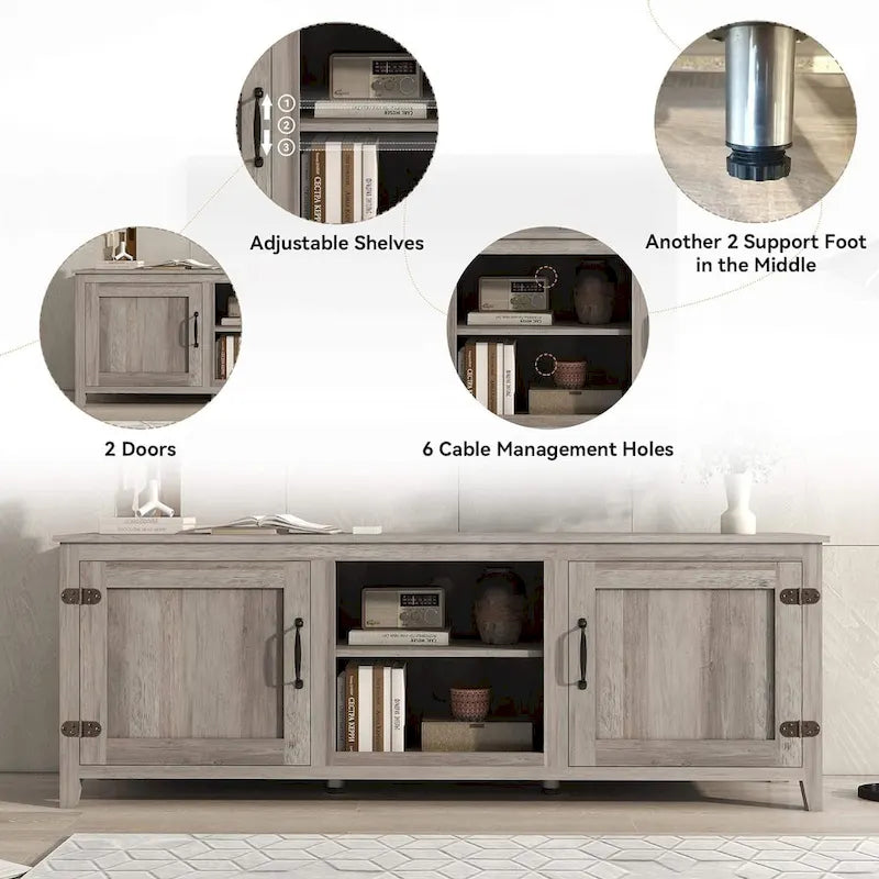 Wood Storage Cabinet Media Console for TVs up to 80