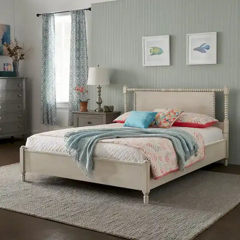 Demetria Antique Finish Beaded Wood Platform Bed by iNSPIRE Q Classic