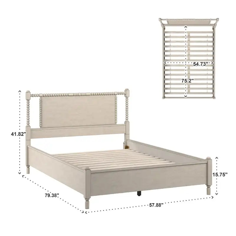 Demetria Antique Finish Beaded Wood Platform Bed by iNSPIRE Q Classic