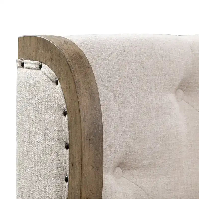 Shelter Bed Frame Button Tufted Headboard Cream Linen Nailhead Dusty Taupe