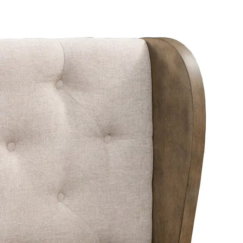 Shelter Bed Frame Button Tufted Headboard Cream Linen Nailhead Dusty Taupe